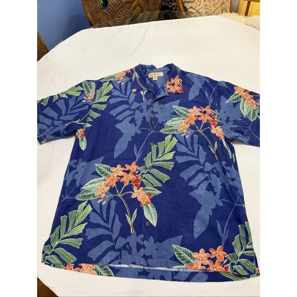Tommy Bahama Men’s Silk Blue Floral Topical Short Sleeve Button Up Shirt Size XL